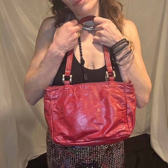 Vintage Red Leather handbag Sas - Picture 2 of 16